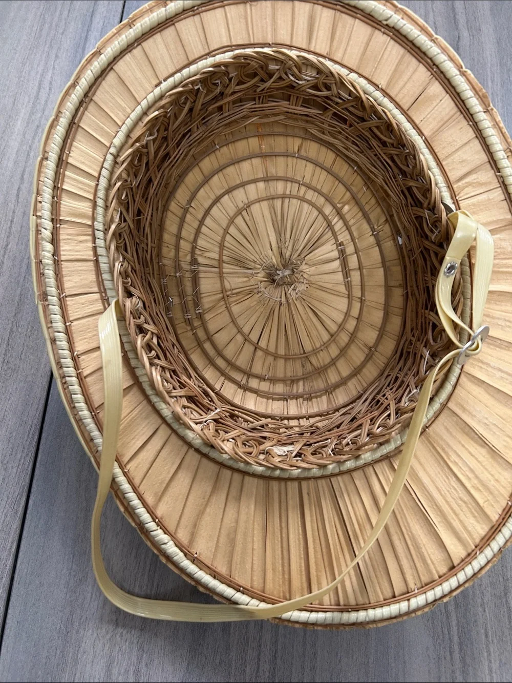 Vintage Woven Bermes Natural bamboo Straw Safari Hat